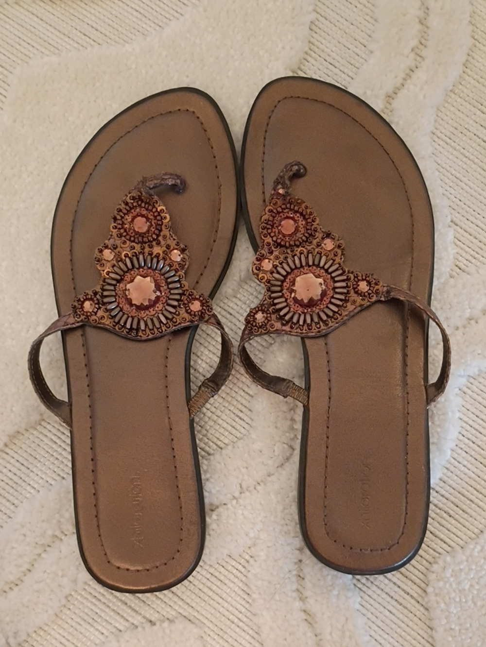 Women’s Brown Beaded Toe-Post Sandals